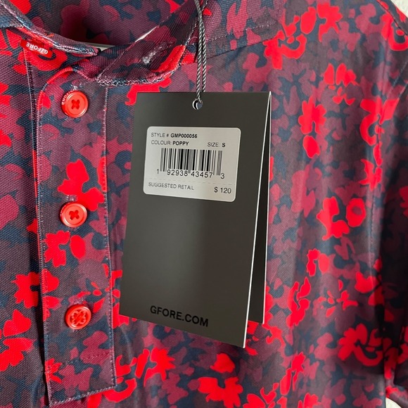 New G/FORE Camo Floral Tech Performance Golf Polo Mens S Poppy Red Stretch‎ $120 - Picture 3 of 6